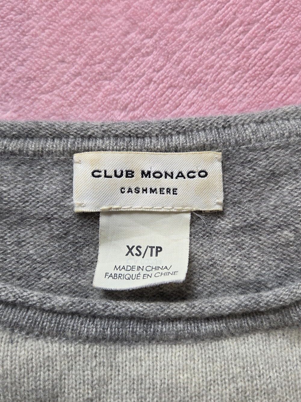 Club Monaco Cashmere Light and Dark Gray Two-Tone Crewneck Sweater - Picture 6 of 7
